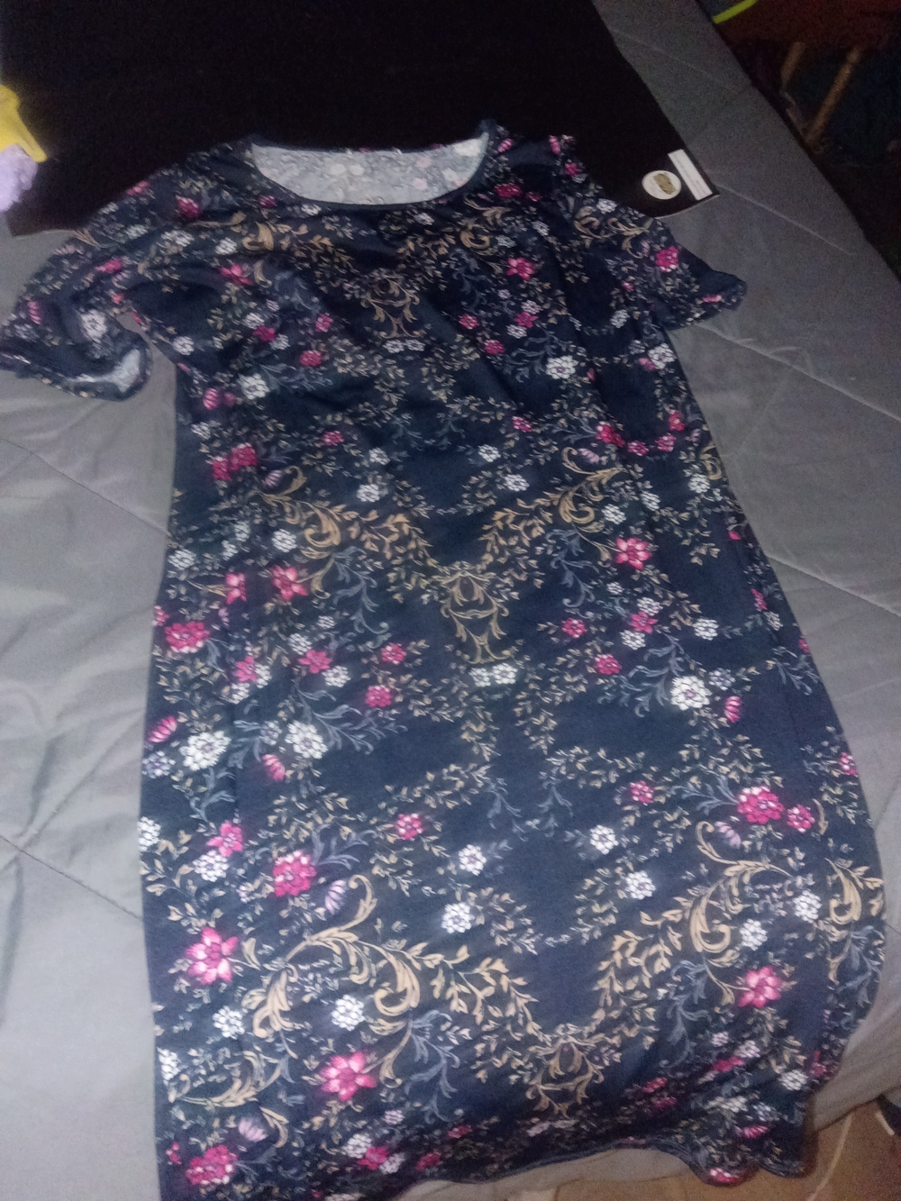Women’s Navy Floral Short Sleeve Dress with Pink Accents